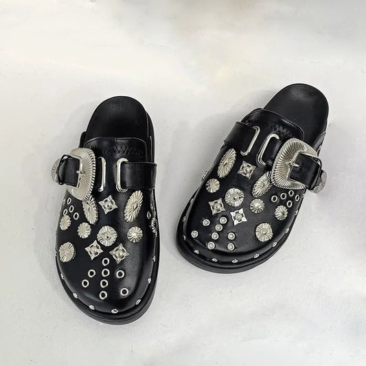 Bohemian Goth Studded Mules - Star and Chain-Festival